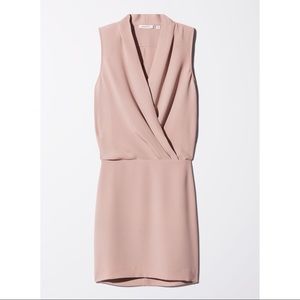 Aritzia Babaton Light Dusty Pink Sleeveless Draped V Cut Mini Phoenix Dress